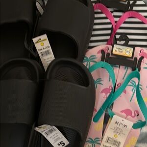 Black Slide Sandals women size 5-6 and 3 pairs 7/8